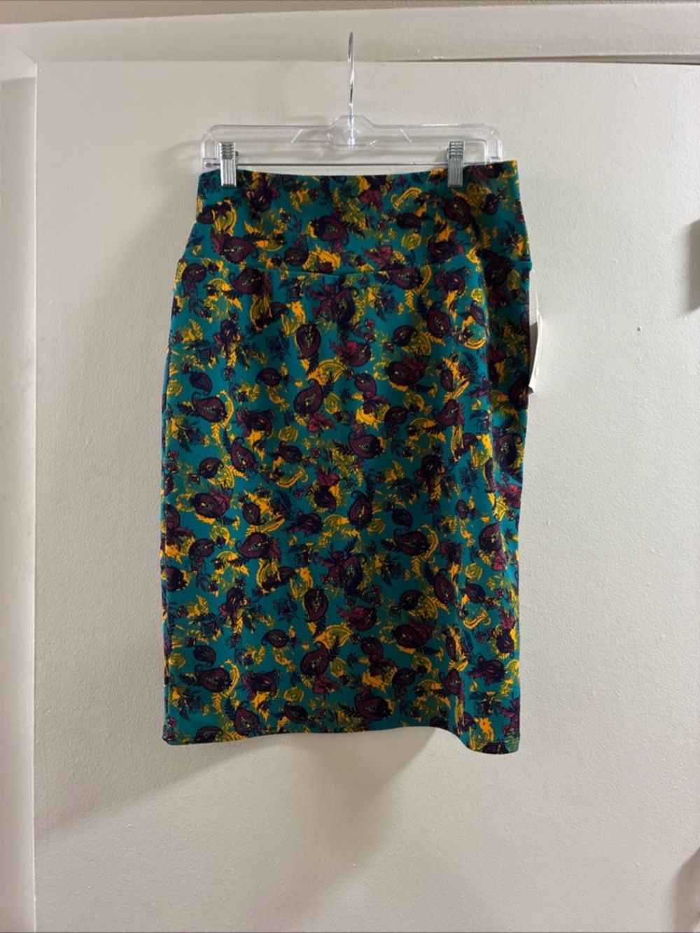 LuLaRoe‎ Teal Floral Pencil Skirt with Yellow & Purple Print